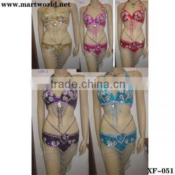 multi-colored belly dance bra top and hip belt wholesale(XF-051)