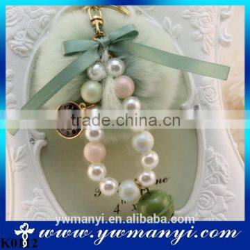 Hot Sales Pearl Pendant Keychain Fur Ball Key Chain Faux Rabbit Hair Bulb Bag Car Ornaments Fox fur Ball Pendant Key Ring K0112