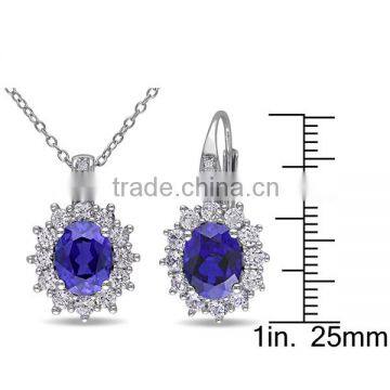 Sterling Silver Cubic Zirconia Blue and White Sapphire Jewelry Set Wholesale photo-2