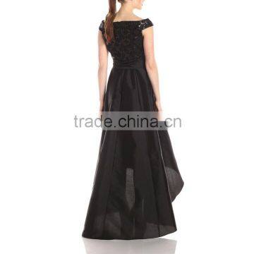 French Fine China En. Big Size Women Dress High Front Low Back Sequins Black High Fashion Bow Evening Dresses photo-3
