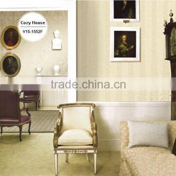 new printing golden wallpaper, beige simple vertical stripe wall covering for office , magnificent wallcovering sample