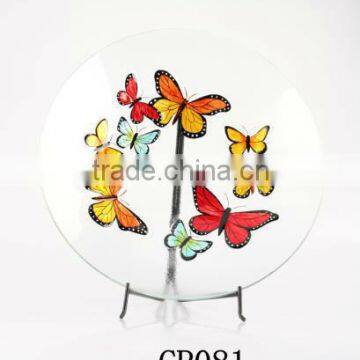 bufferfly design glass decorative plate