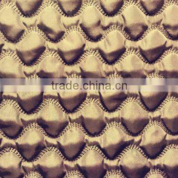 Polyester Stripe With Fashion Embroidered Padded Quilting Fabric