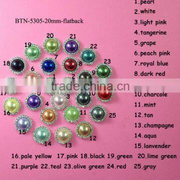 STOCK 20mm pearl rhinestone embellishment flatback for wedding decoration or hair accessory(BTN-5305)