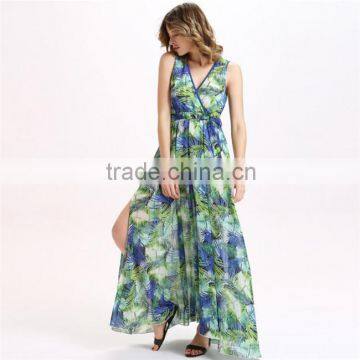 2016 summer new foreign trade women waist chiffon dress edgy cross print dress