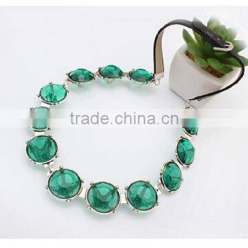 Trending Lady Jewelry Fancy Leather Chain Green Crystal Necklace photo-5