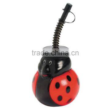 14 oz. 400ml High Quality Hot Sale Custom Shaped Plastic Molded Ladybug Cups with Lids and Straws for Promotional Party Favors