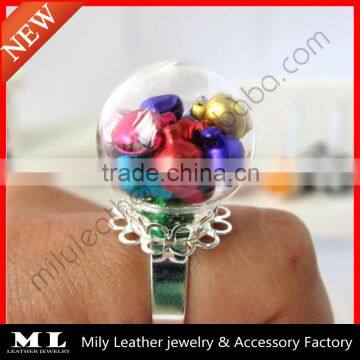 2014 New Design DIY Ring Miniature Glass Globe Ball with silver Lace Ring Base GHBR-012