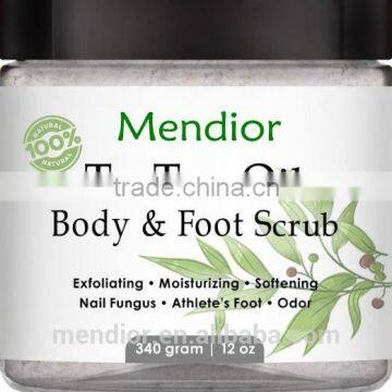 Mendior Container Pure Tea Tree Oil Body and Foot Scrub big size awesome skin care product custom brand