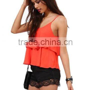 Womens Falbala Hem Swing Chiffon Camisole Slim Vest Top