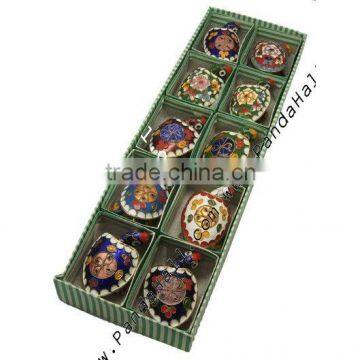 Handmade Cloisonne Decoration, Multicolor, Size: about 42mm wide, 67mm long, 28mm thick, hole: 3mm, 10 pcs/box(CLB-67X42)