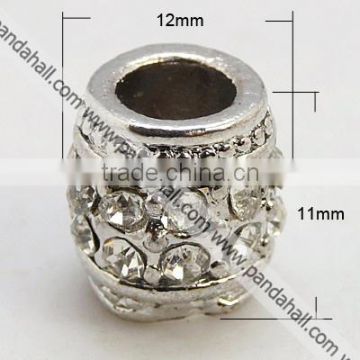 Alloy Middle East Rhinestone Beads, Platinum, Drum(RB-E119-ME70P)