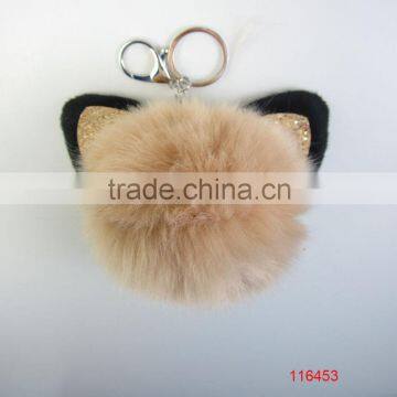 cat ear pom keychain