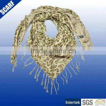 Sexy lady leopard printed pattern silk foulard scarf with fringers