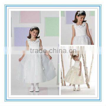 Sleeveless Satin Hand-Beated Dirnal Organza Tiered Flower Girl Dress Patterns (FLMO-3058)