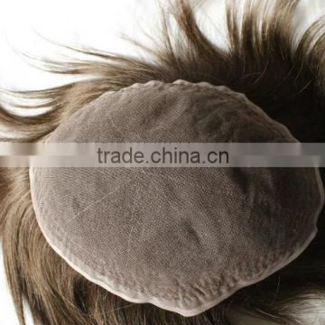 Swiss lace back poly human hair toupee for man