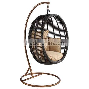 OEM indoor PE rattan hanging swing chair