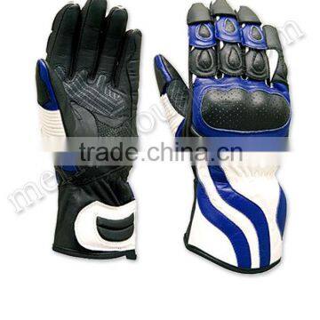 Black White Leather Motorbike Gloves