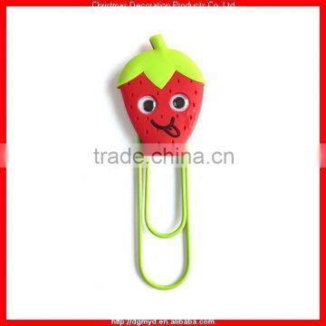 Strawberry style soft PVC book mark with metal clips (MYD-2113)