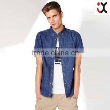 2015 Men's Summer Vintage Denim Shirt Male Denim Short-sleeve Shirt (JXW817)