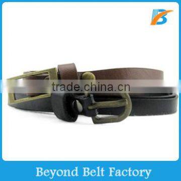 Black Color Slim PU Leather Belt with Metal Pin Buckle for Girls