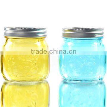 Colored Small Carving Glass Mason Jar With Tin Lid