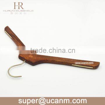 flat ashtree wood clothing hanger with anti-slip strip in the shoulder