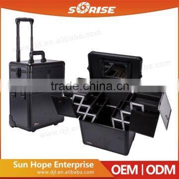 China Wholesale High Quality Aluminum Trolley Portable Makeup Cases Rolling Cosmetic Boxes