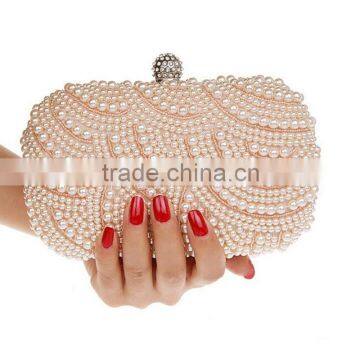 New Fashion Two Chains Women Pearl Evening Bag Clutch Gorgeous Bridal Wedding Party handbag