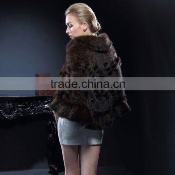 New Design Natural Knitted Mink Fur Poncho for Fashion Girls With Cheap Price