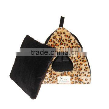 Portable leopard print pet house cat dog bed