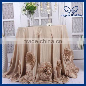 CL052A Fancy elegant round ruffled flower fancy wedding champagne taffeta tablecloths for cake table