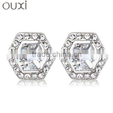 OUXI 2015 snow flake white crystal cubic zirconia stud earring fashion earrings 20228