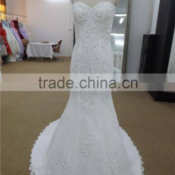 new arrival lace spaghetti strap backless full lace mermaid wedding dress with long tail