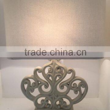 2016 mass products off-white resin table lamp with delicate carving pattern and rectangular lamp shade for inood lighting