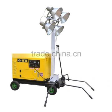 EPA certification ! 4*1000W metal halide/halogen lamp low noise mobile light tower gasoline generator