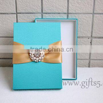 Custom Handcraft Blue Wedding Invitations Silk Box photo-2