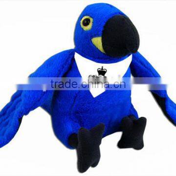 promotional custom soft plush stuffed Hyacinth Macaw logo beanbag embroidery imprinted bandana t-shirt bib tie ribbon animal toy