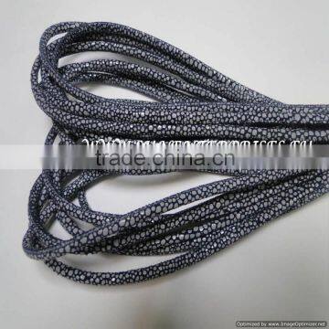 Round Leather Cords - Real Leather Round Stitch 4 mm Raza Blue and Paill Grey