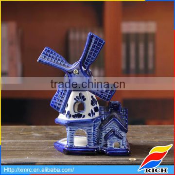 white and blue delft porcelain Holland windmill building model souvenir