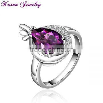 Stylish Amethyst Purple Crystal Ring Party Engagement Exaggerated Wedding Rings for Women Platinum Plated Women Rings