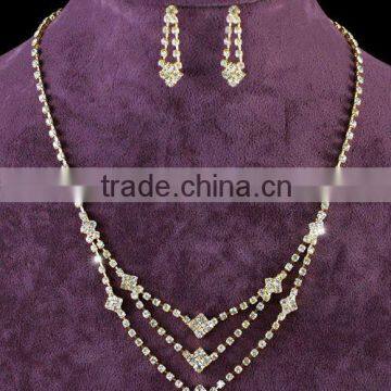 Clear Crystal Gold Plated Necklace Earrings Set CS1073