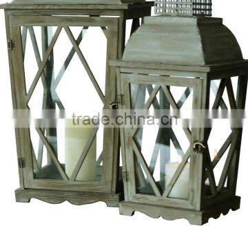 Wooden/Iron Lanterns With Wax Candle Set 2 Packing photo-6