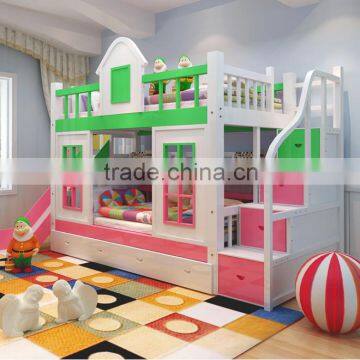 Factory Price Colourful Wood Children Bunk Bed With Slide