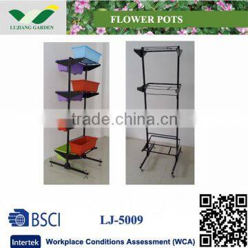 Square injection plastic flower pot with metal stand LJ-5009