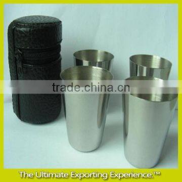 1oz stainless steel cup with pu sleeve set, 1oz stainless steel shot cup set,Stainless Steel Hip Flask Set