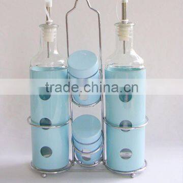 glass spice jar set with metal rack