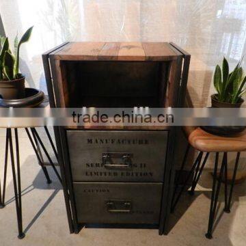 2 drawers metal legs wood top vintage drawer cabinet