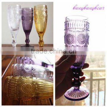 170ml Vintag embossed flower wine glass vintage embossed champagne glass