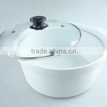 Great White Ceramic Cooking Pot With Two Handles, Porcelain Tureen With Glass Cover photo-3